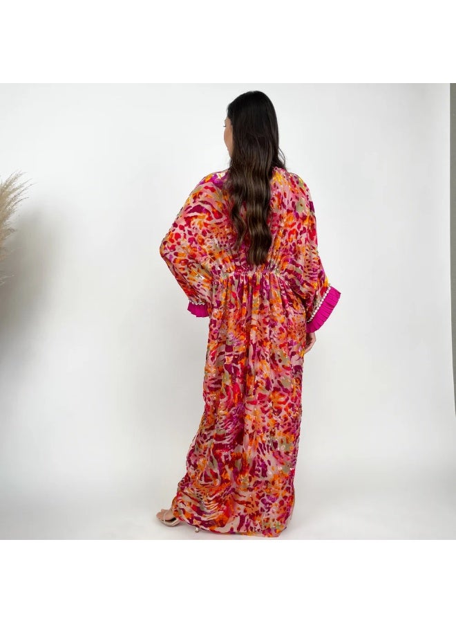 QABEELA RAM24 ELISE PINK DEVORÉ KAFTAN - Image 3